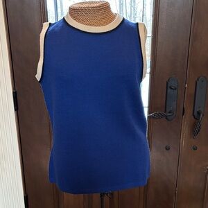 St. John Royal Blue Knit Top with Ivory Accents